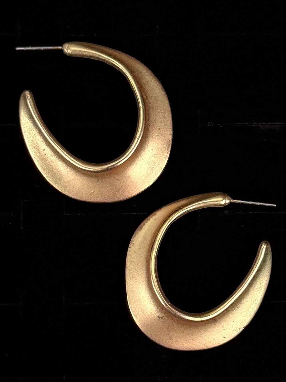 Vintage weighted, geometric, brushed, goldtone, pierced earrings
